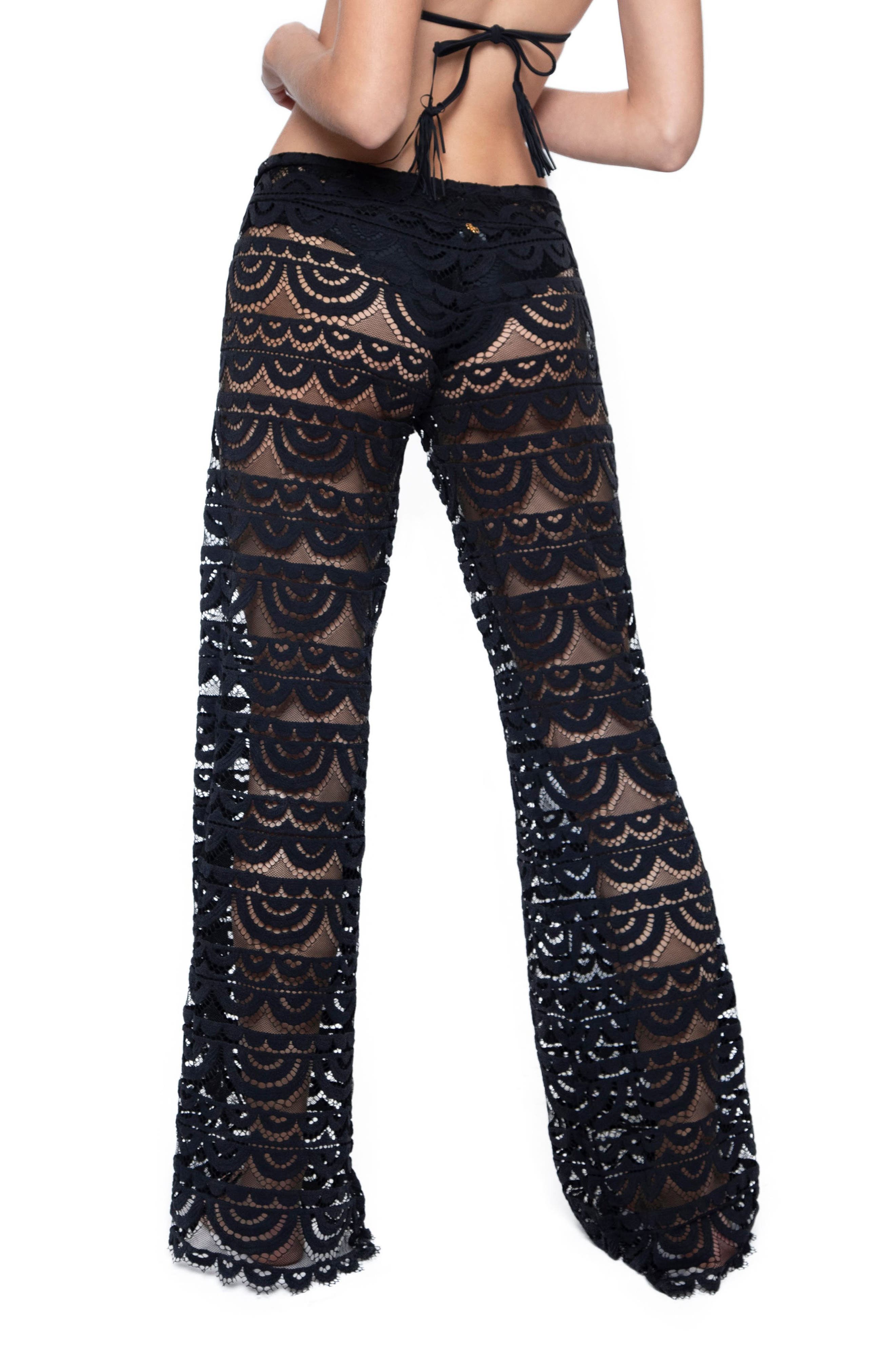 lace up printed flare leg pants