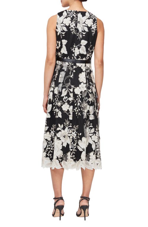 Alex Evenings Petite Scoop-neck Belted Sleeveless Dress In Black/chai