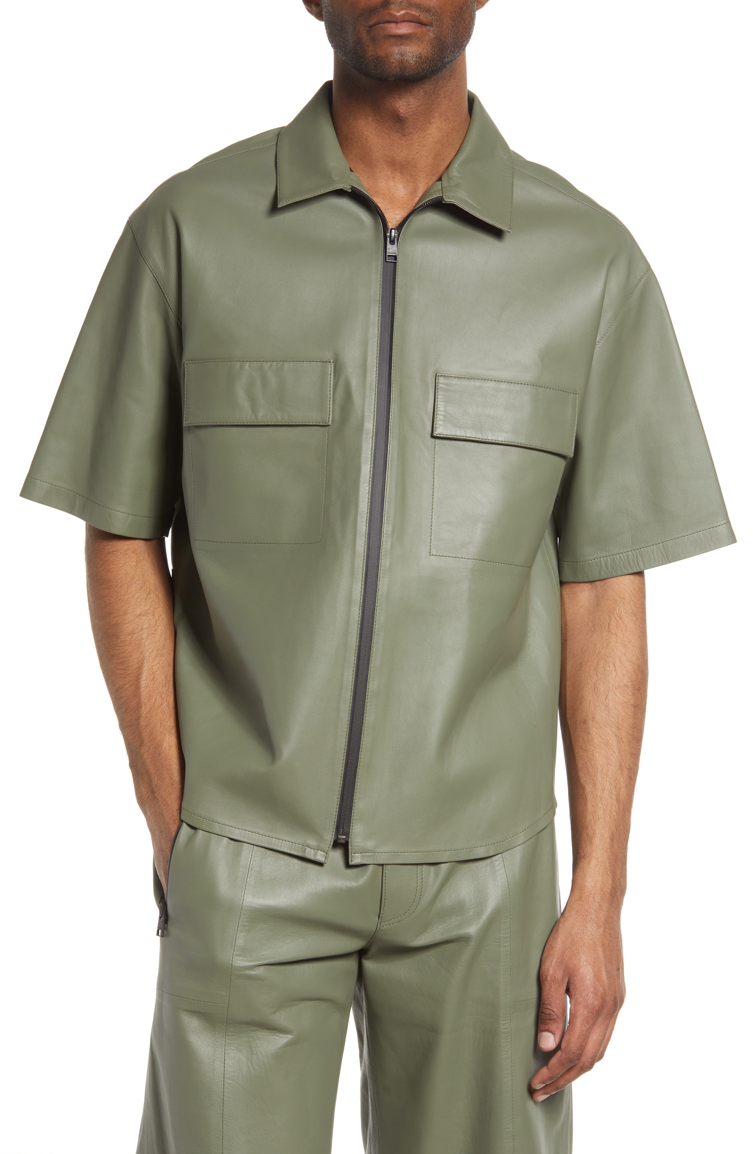 mens short sleeve leather shirt