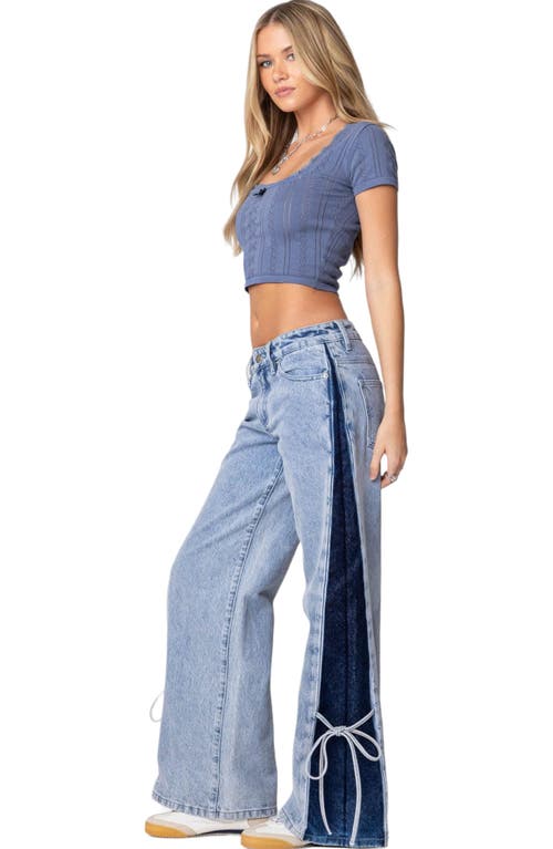 Shop Edikted Luciana Pointelle Lace Trim Crop Top In Blue