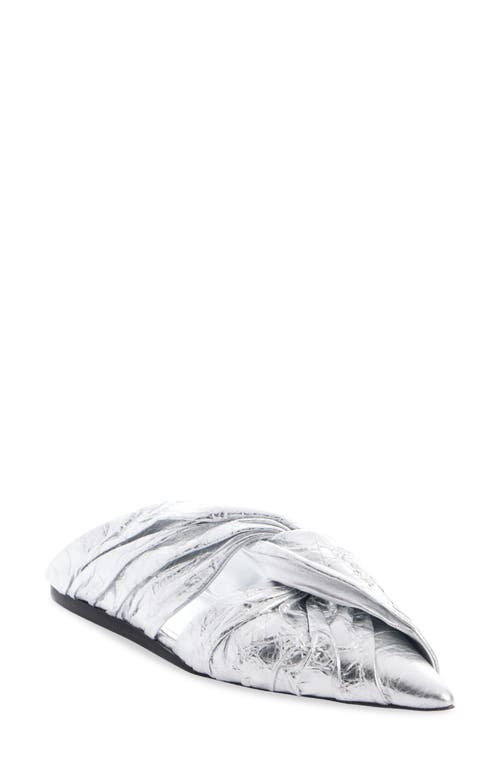 Twist Babouche Pointed Toe Metallic Mule in Silvery