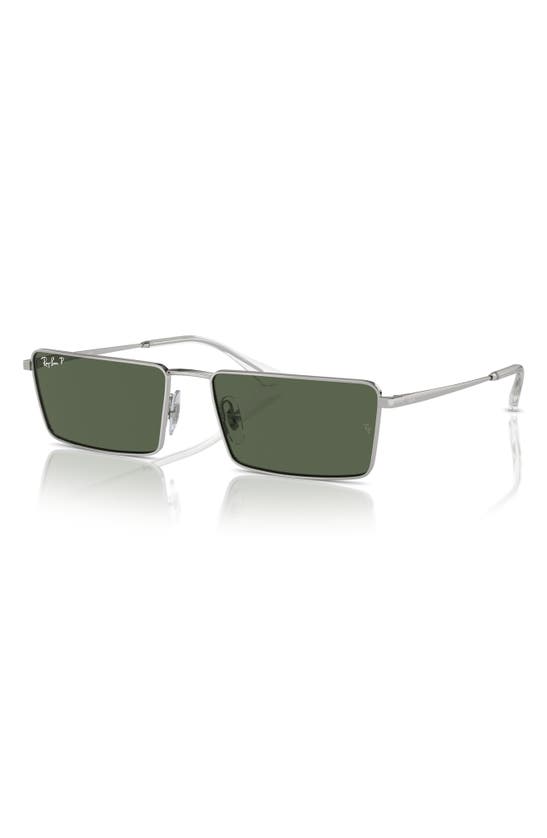 Ray Ban Emy Bio-based Sunglasses Silver Frame Green Lenses Polarized 59-17 In Silver