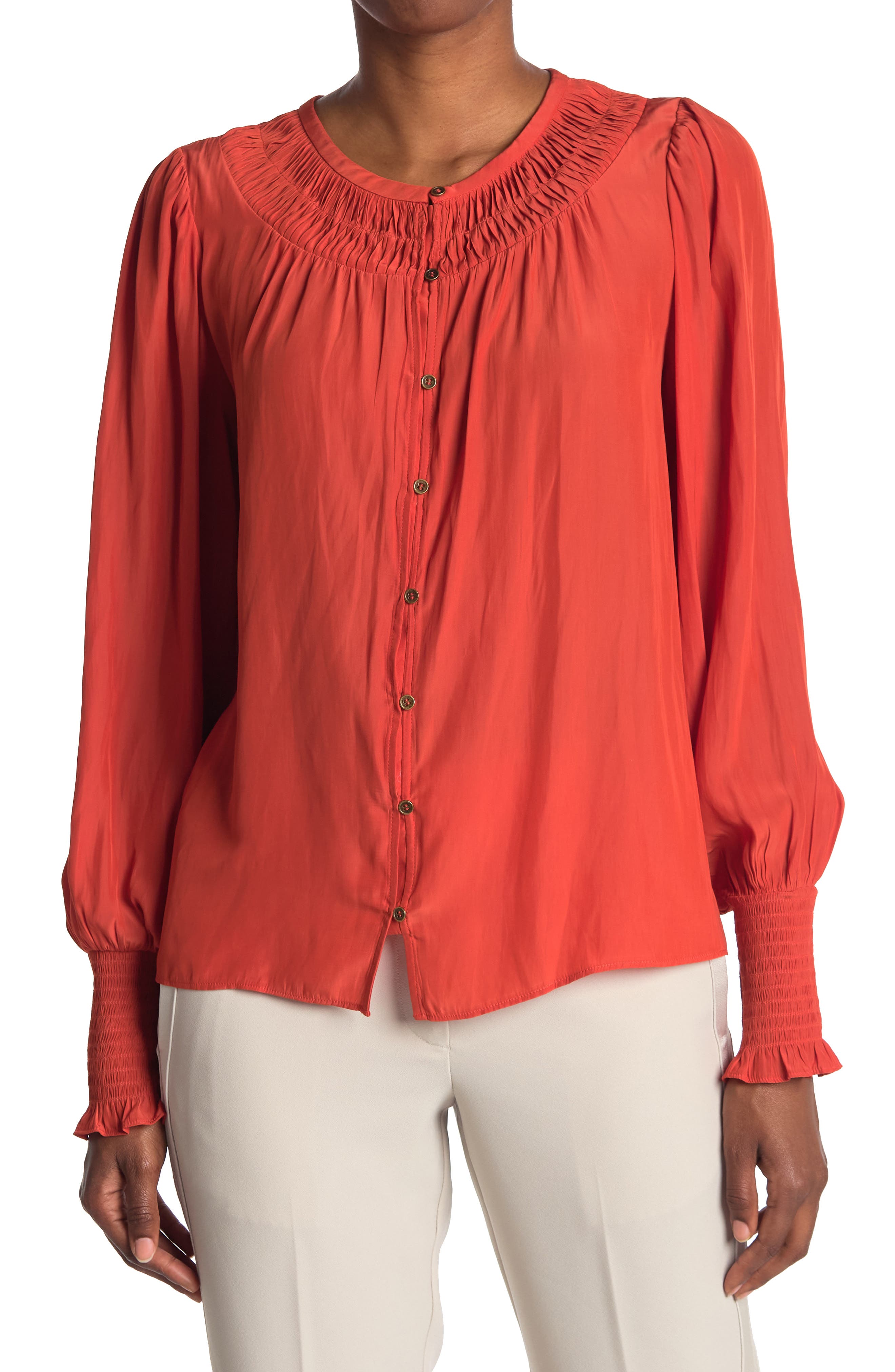 Ramy Brook Isla Button Down Blouse In Medium Red2