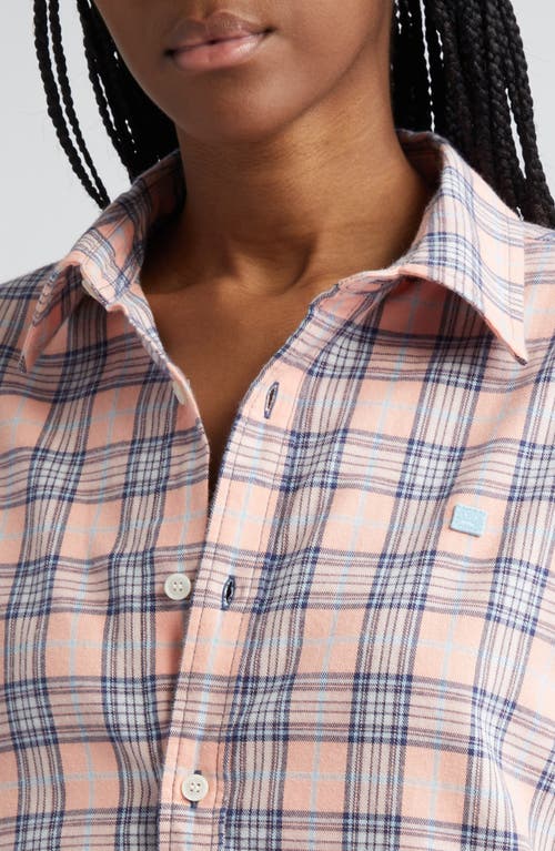 Shop Acne Studios Plaid Organic Cotton Flannel Button-up Shirt In Pink/blue