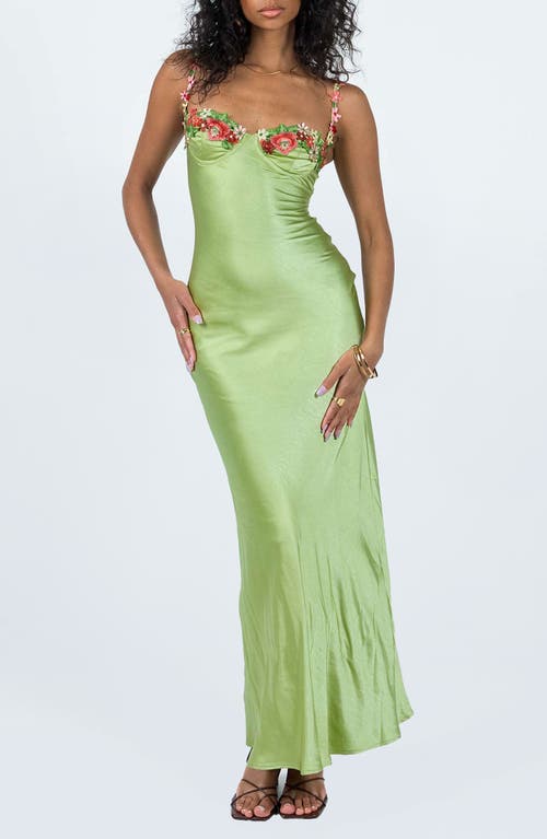 Shop Princess Polly Kenzie Floral Lace Satin Maxi Dress In Green