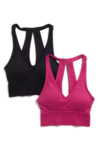 Yogalicious Assorted 2-pack Seamless Rib Sports Bras In Black