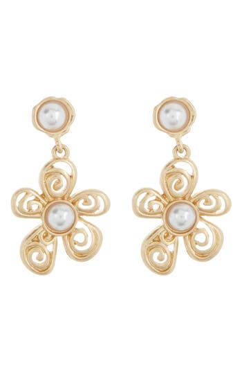 Shop Melrose And Market Imitation Pearl Flower Drop Earrings In Gold/imitation Pearl