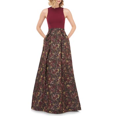 Kay Unger Mikela Floral Ballgown, Burgundy