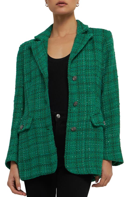 Endless Rose Sequin Tweed Long Blazer In Green