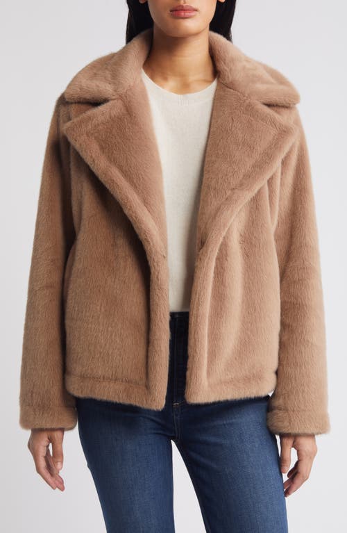 Shop Sam Edelman Notched Lapel Faux Fur Jacket In Sepia Taupe