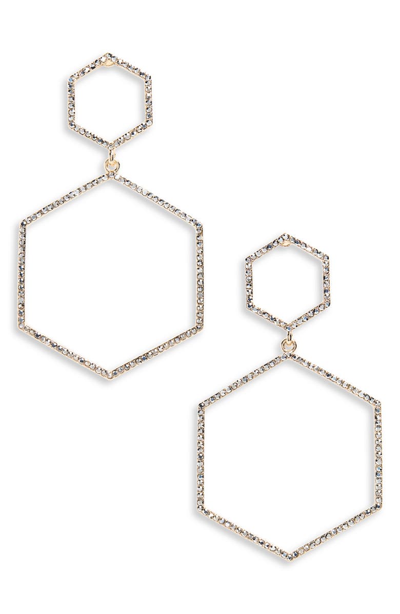 PANACEA Crystal Hexagon Earrings, Main, color, GOLD