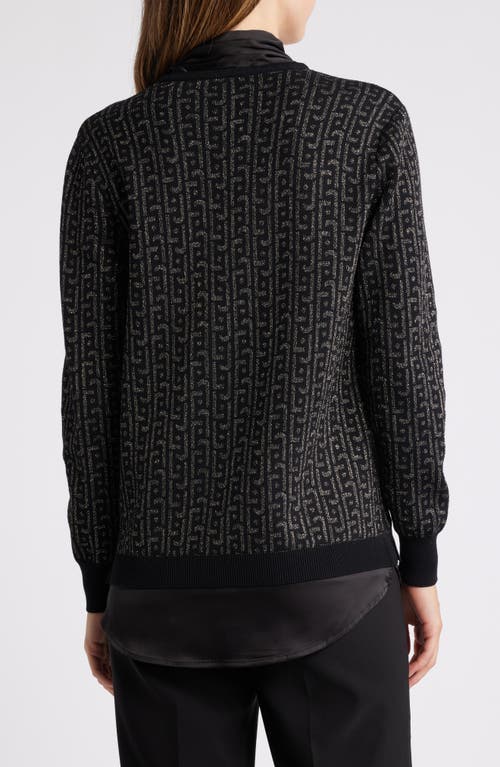 Shop Anne Klein Metallic Jacquard Tie Neck Sweater In Anne Black/gold