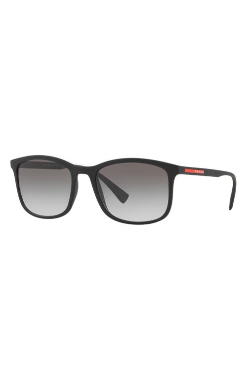 Shop Prada Sport 56mm Rectangle Sunglasses In Black Rubber/grey Gradient