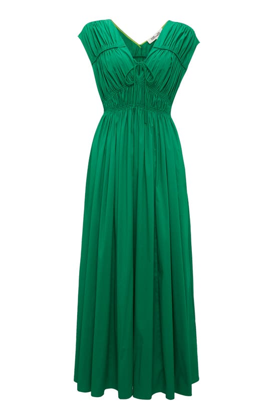 Shop Diane Von Furstenberg Gillian Smock Detail Cotton Blend Midi Dress In Signature Green