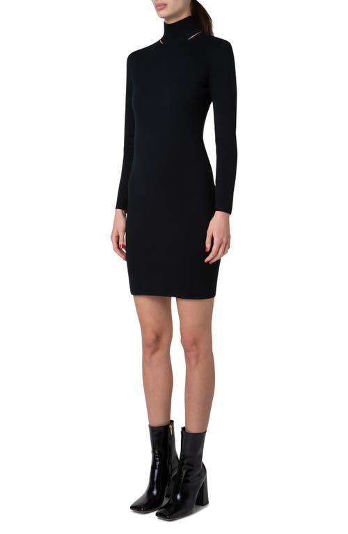Akris Long Sleeve Stretch Wool & Silk Mini Sweater Dress In Black