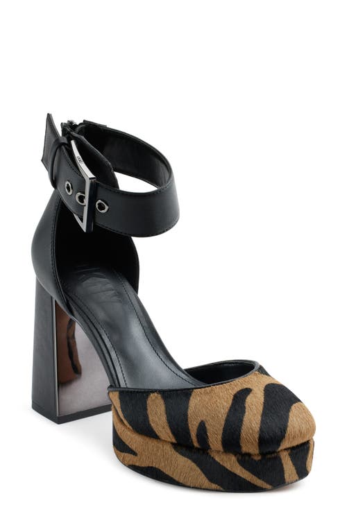 Dkny Barracf Womens Animal Print Calf Hair Ankle Strap In Black/latte