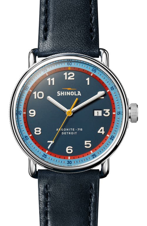 Shop Shinola The Canfield Model C56 Leather Strap Watch, 43mm In Gtblue