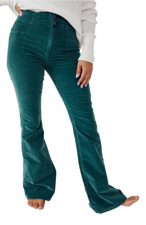 Free People We the Free Jayde Flare Leg Corduroy Pants in Forest Green