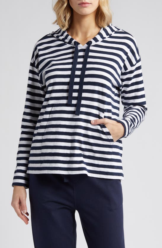 Shop Caslon Organic Cotton Hoodie In Navy Blazer White Charm Stripe