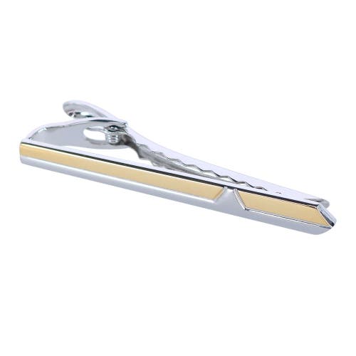 Trafalgar Brushed Rhodium And Shiny Gold Tie Bar In Brushed Rhodium And Gold