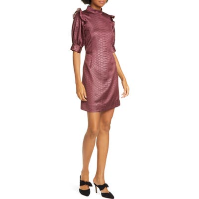 Sea Simone Snake Embossed Puff Sleeve Minidress, Burgundy