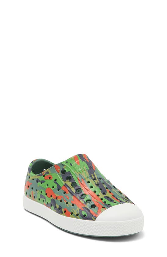 Native Shoes Kids' Jefferson Water Friendly Perforated Slip-on In Ivy Green/ White/ Ivy Camo