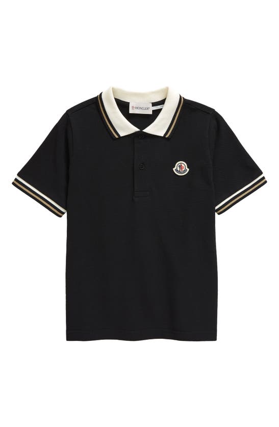 Shop Moncler Kids' Cotton Piqué Polo In Black