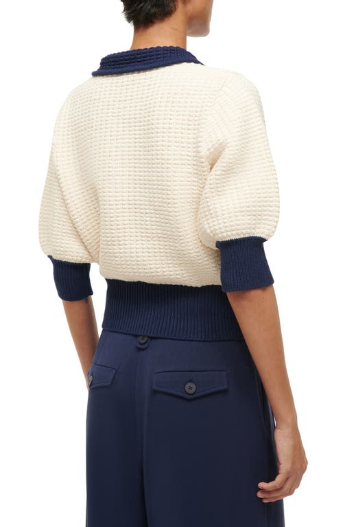 Shop Staud Altea Cotton Blend Sweater In Ivory/navy