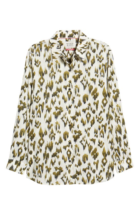 Scotch & Soda Oversized Printed Shirt In Brushed Ikat Army Green-6019