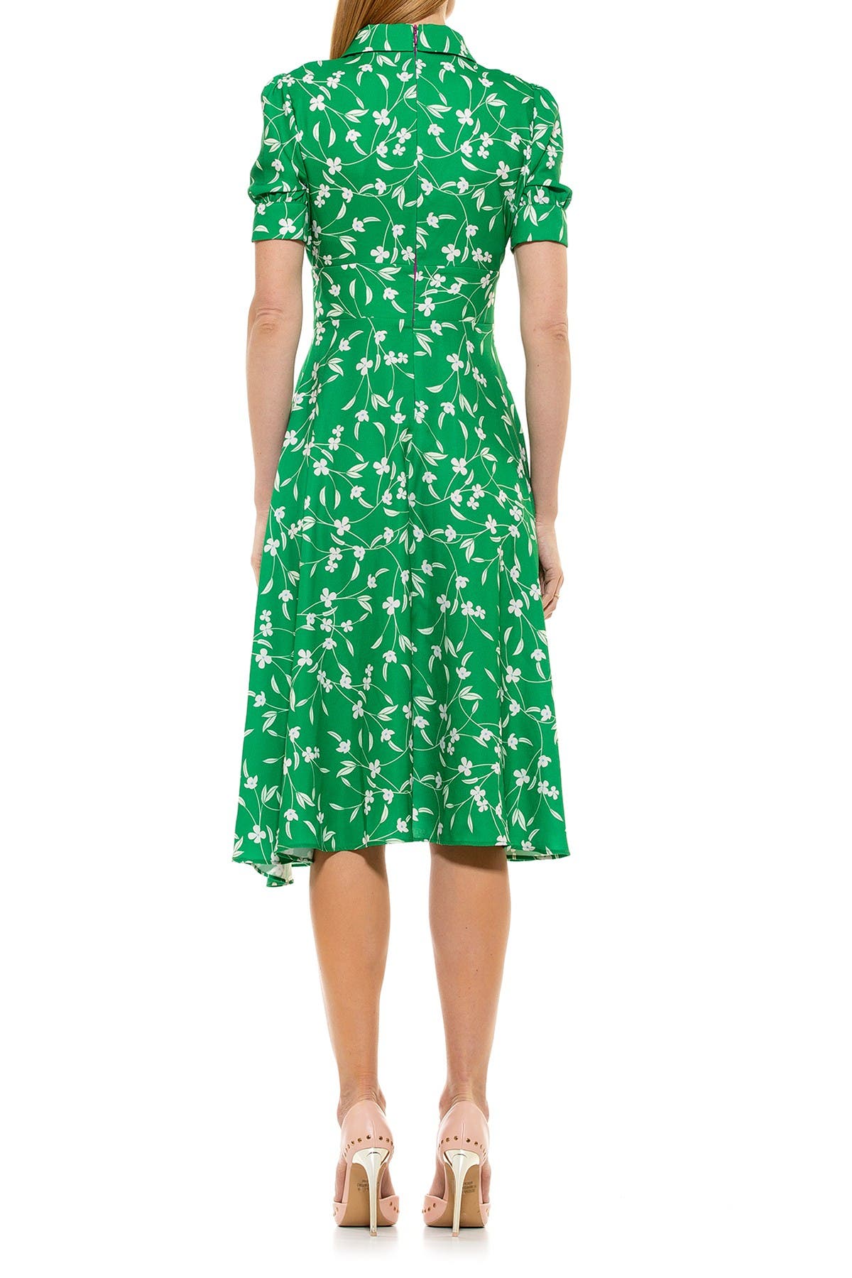Alexia Admor Printed Spread Collar Midi Dress In Open Green7