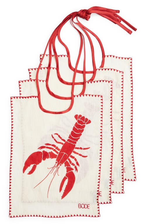 Bode Set of 4 Embroidered Linen Lobster Bibs in Natural