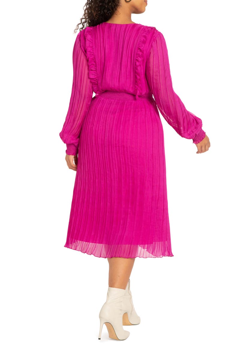 ELOQUII Pleated Long Sleeve Dress, Alternate, color, 