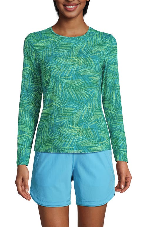 Shop Lands' End Crew Neck Long Sleeve Rash Guard Upf 50 Sun Protection Swim Tee In Island Emerald Stipple Palm