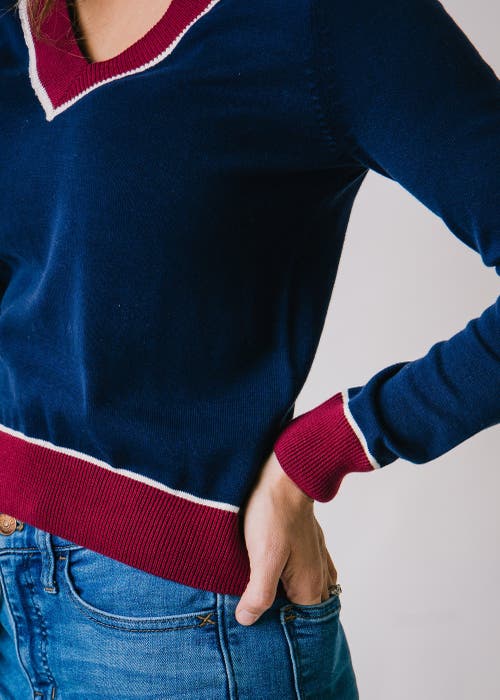 Shop Hope & Henry V-neck Sweater In Navy With Berry