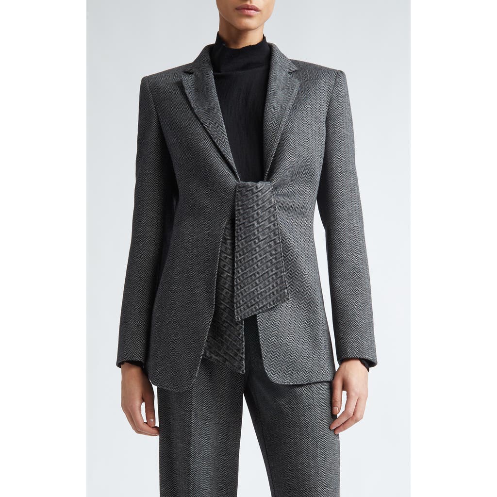 Max Mara Monia Tie Front Herringbone Jersey Blazer In Dark Grey