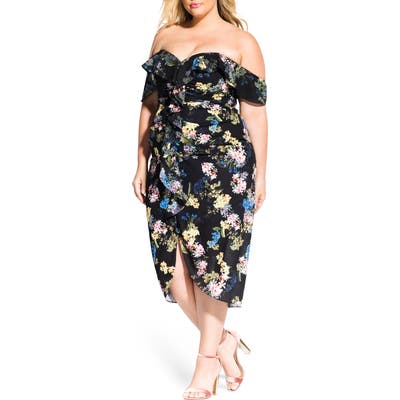 Plus Size City Chic Honey Suckle Midi Dress, Black