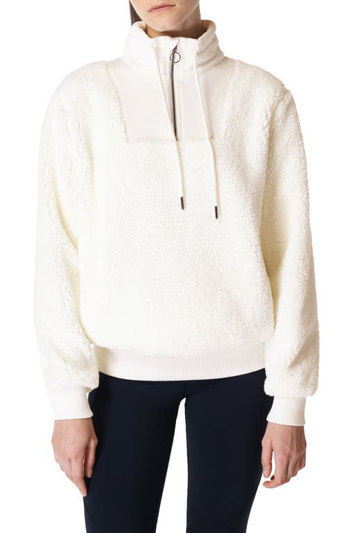 Sweaty Betty Faux Shearling Quarter Zip Pullover in Lily White