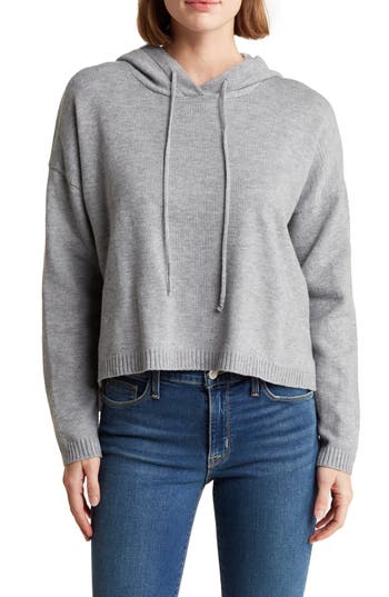 Shop Sweet Romeo Heart Crop Hooded Sweater In Grey/black