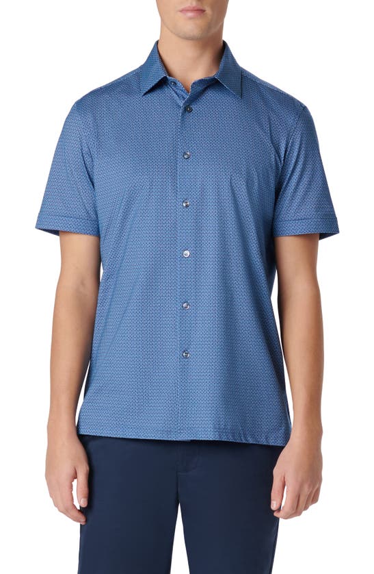 Shop Bugatchi Milo Ooohcotton® Serpentine Stripe Short Sleeve Button-up Shirt In Classic Blue