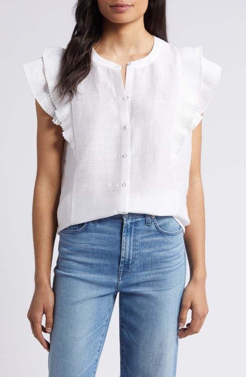 Flutter Sleeve Button-Up Top in White Cap