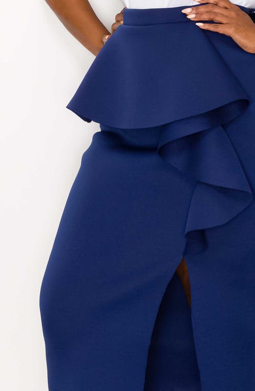 Shop L I V D Ruffle Peplum Midi Skirt In Navy