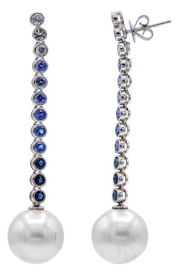 Shop House Of Frosted Sapphire & Freshwater Pearl Drop Earrings In Silver/sapphire