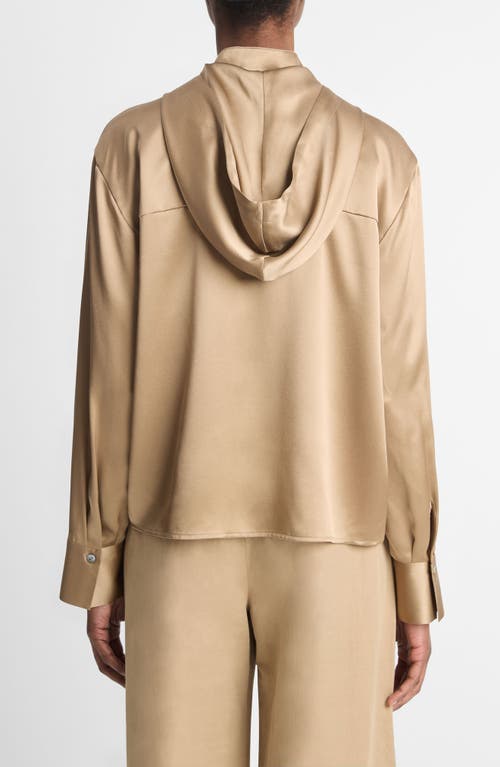 Shop Vince Hooded Silk Button-up Shirt In Rye