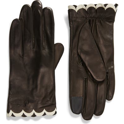 Kate Spade New York Scallop Leather Gloves, Black