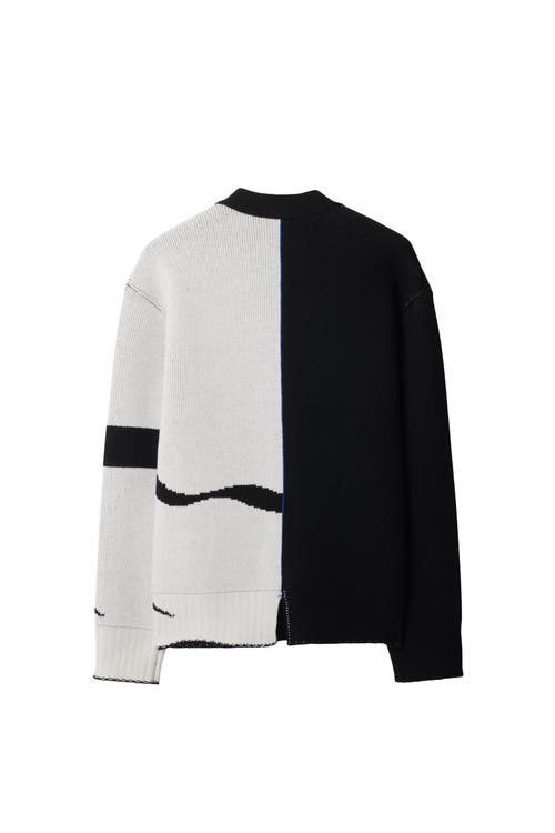 Shop Burberry Ekd Wool Cardigan In Black/chalk