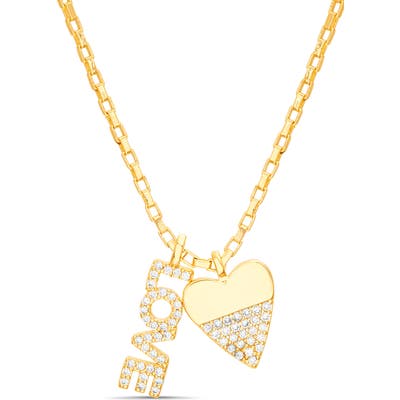 Lesa Michele Heart & Love Cubic Zirconia Pendant Necklace