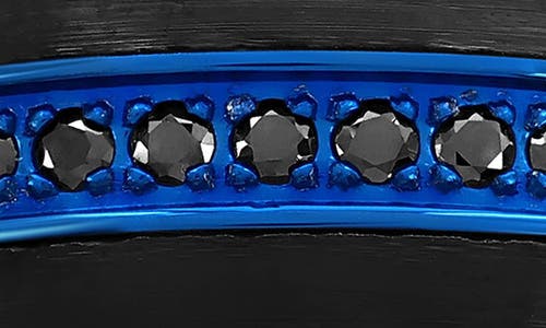 Blackjack Mens' Black & Blue Tungsten Cubic Zirconia Band Ring In Black/blue