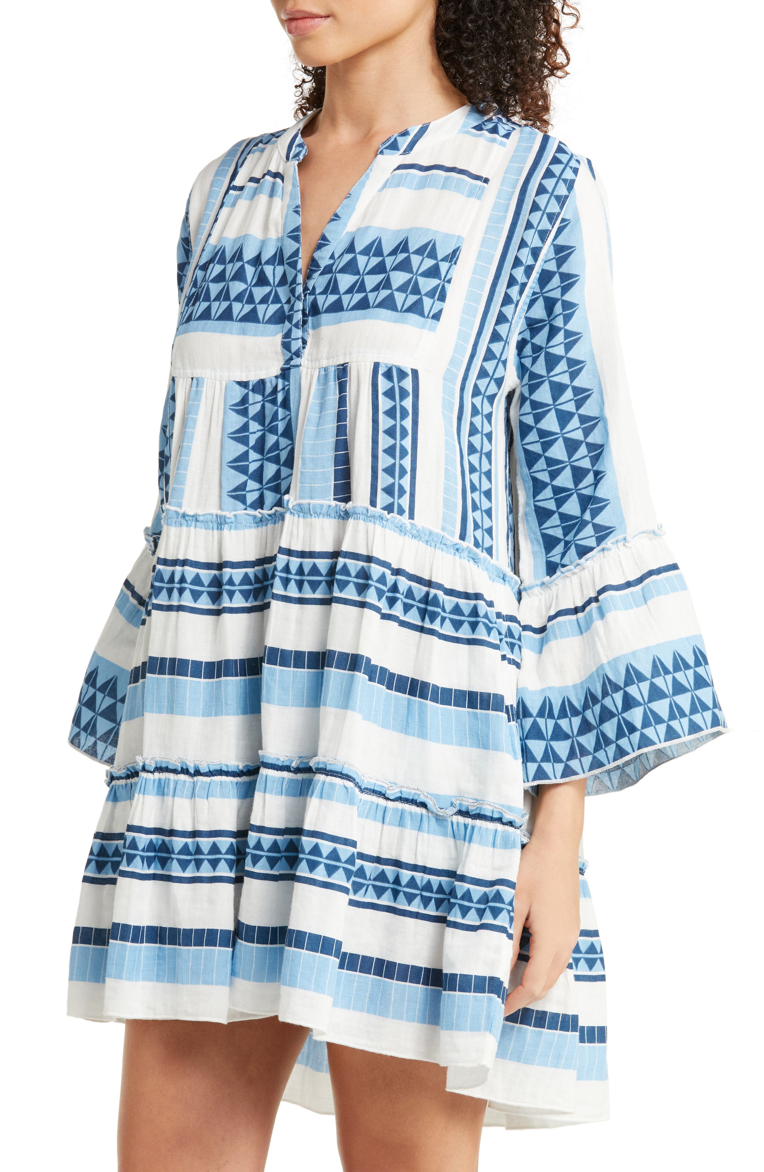 Elan Geometric Print Tiered Cotton CoverUp Dress Nordstrom
