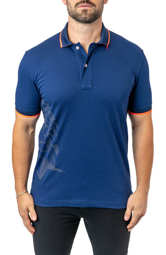 Shop Maceoo Mozarttokyo Tipped Navy Graphic Polo In Blue