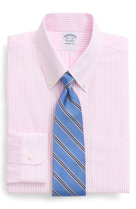 Thomas Pink Striped Pink & White Dress Shirt sz Medium Logo